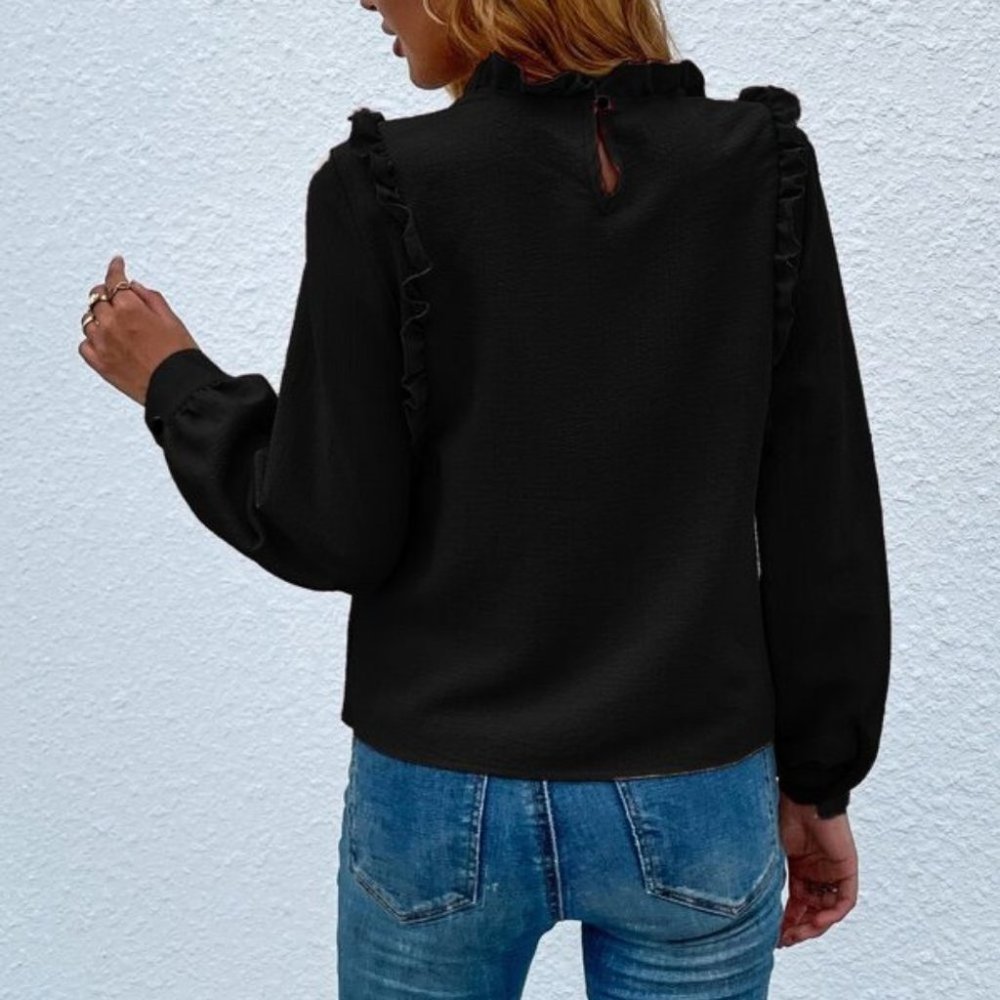 black Ruffle Detail Blouse - Picture 5 of 6